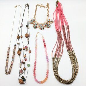 Beaded Gold & Pink Necklace Jewelry Bundle